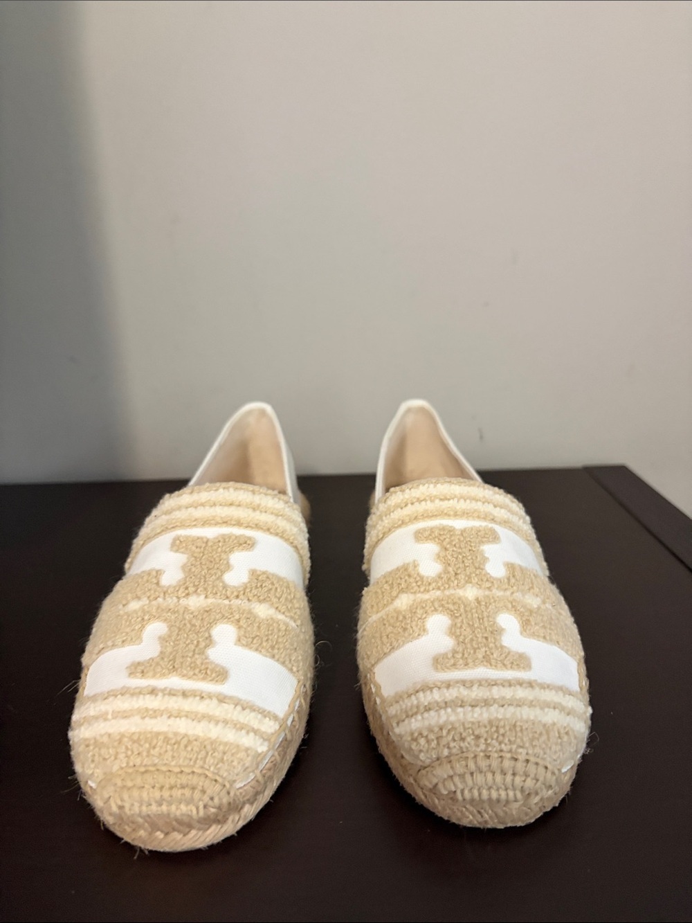 Tory Burch Double T espadrilles Natural Light Alabaster Jacquard Sz 5 NEW - Picture 6 of 13
